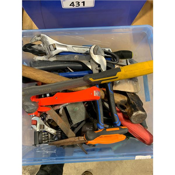 BIN OF ASSORTED HAND TOOLS