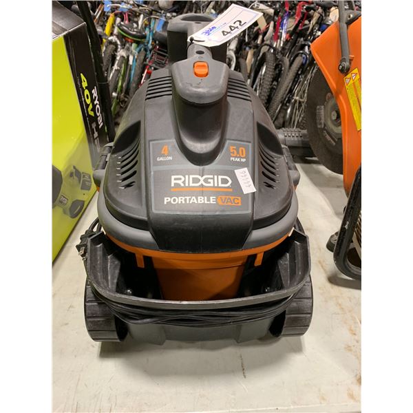 RIDGID 4 GALLON 5 PEAK HP PORTABLE CORDED VACUUM