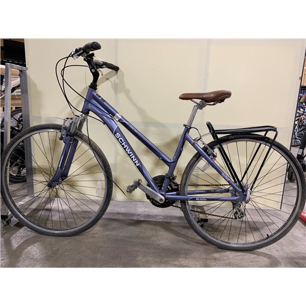 SCHWINN HYBIRD PURPLE 24 SPEED FRONT SUSPENSION HYBRID STYLE ROAD BIKE