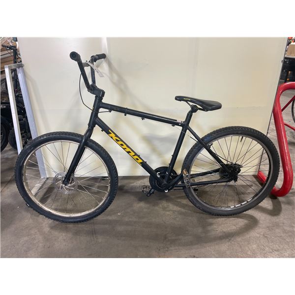 2 BIKES: KONA BLACK CHOP STYLE BIKE, & RALEIGH BLACK 21 SPEED FULL SUSPENSION MOUNTAIN BIKE