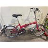 Image 2 : 2 BIKES: CAMPUS RED 6 SPEED FOLDING BIKE, & RALEIGH RIM ROCK BLACK 21 SPEED MOUNTAIN BIKE