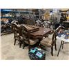 Image 1 : DARK WOOD SIX SEAT DINING TABLE APPROX. 6' L X 4' W X 2.5' H WITH AN EXTRA LEAF, 4' X 2'  & SIX