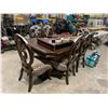 Image 2 : DARK WOOD SIX SEAT DINING TABLE APPROX. 6' L X 4' W X 2.5' H WITH AN EXTRA LEAF, 4' X 2'  & SIX