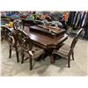 Image 3 : DARK WOOD SIX SEAT DINING TABLE APPROX. 6' L X 4' W X 2.5' H WITH AN EXTRA LEAF, 4' X 2'  & SIX