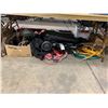 Image 1 : SHELF OF ASSORTED ELECTRIC EXTENSION CORDS, CABLES, SHOPPING CART, BOX OF ASSORTED BASEBALL BATS,