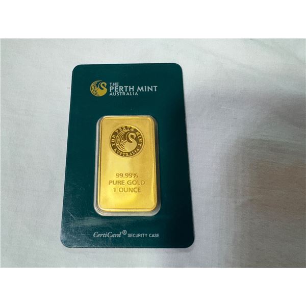 ONE 1 OUNCE BAR OF 99.99% PURE GOLD ISSUED BY PERTH MINT