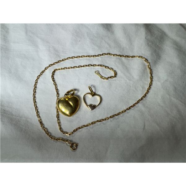 18KT 50CM LONG YELLOW GOLD FACETED CABLE LINK CHAIN  8.10GRAMS, ONE 18KT YELLOW GOLD HEART