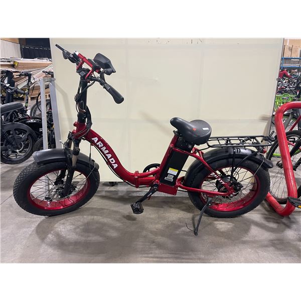 ARMADA RED 7 SPEED FRONT SUSPENSION ELECTRIC BIKE WITH FULL DISC BRAKES *NO KEY, NO CHARGER, SEAT