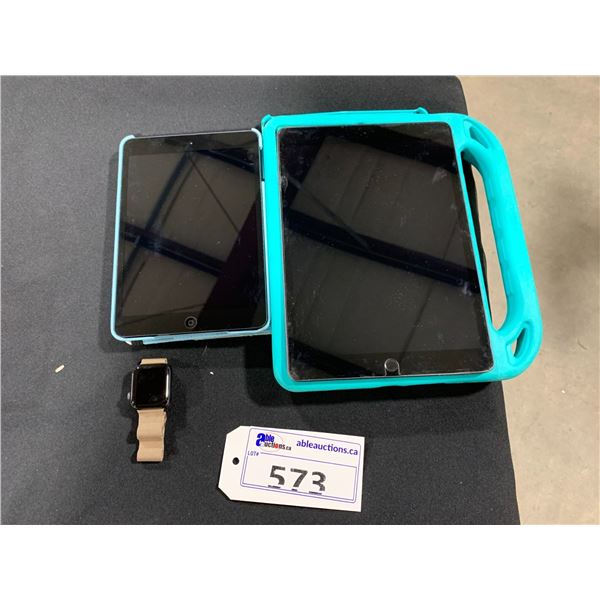 2 ASSORTED APPLE IPAD WITH BACK COVER & APPLE WATCH