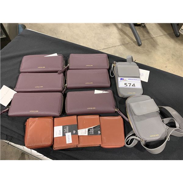 6 PIECES OF LOVE & LORE MAROON LADIES WALLET, 2 GREY SMALL SHOULDER BAG & 4 PCS OF PELLE RFID