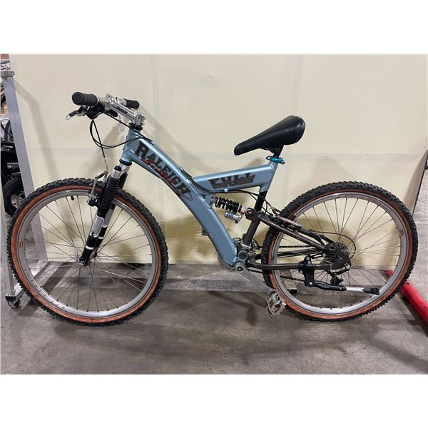 RALEIGH SMOKIN BLUE 24 SPEED FULL SUSPENSION MOUNTAIN BIKE