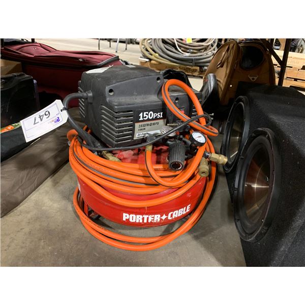 PORTER CABLE RED 150 PSI 6 GALLON AIR COMPRESSOR WITH HOSE & ATTACHMENTS