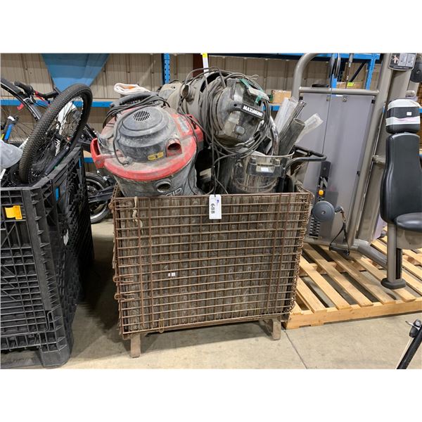 CRATE OF ASSORTED SHOP VACUUMS/PARTS