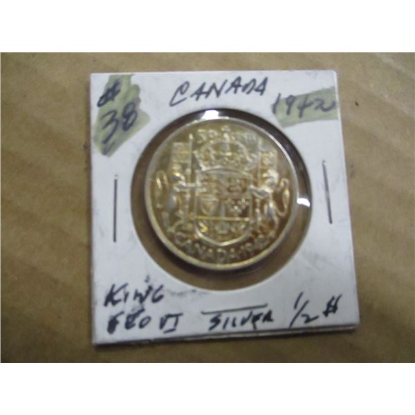 1942 CANADA KING GEORGE VI SILVER HALF DOLLAR