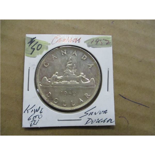 1952 CANADA KING GEORGE VI 3 WATERLINE SILVER DOLLAR