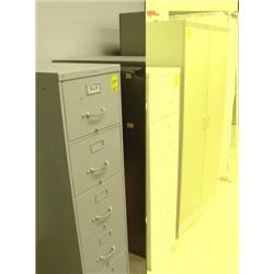LOT - 2 METAL FILING CABINETS, 1 WOOD CABINET
