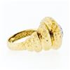 Image 5 : FINE 18k Gold R. Stone Dome Cluster Diamond Hammered Turritella Conch Shell Ring