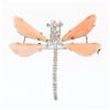 Image 1 : Vintage 18K White Gold Custom Cut Coral & 0.25 ctw Diamond Dragonfly Pin Brooch