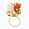 Image 8 : Vintage 14K Yellow Gold Carved Coral Rose Flower Bouquet Ribbon Cocktail Ring