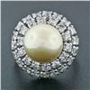 Image 2 : Vintage 18K White Gold Large Golden Pearl 2.10 ctw Tiered Double Diamond Halo Ri