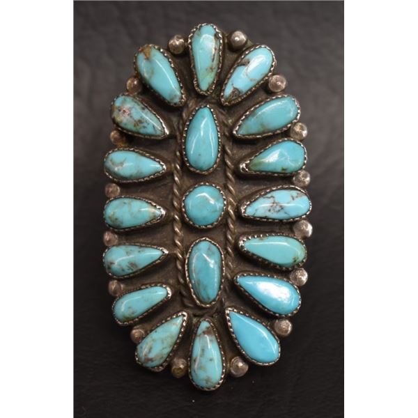 ZUNI INDIAN SILVER AND TURQUOISE RING (HY)