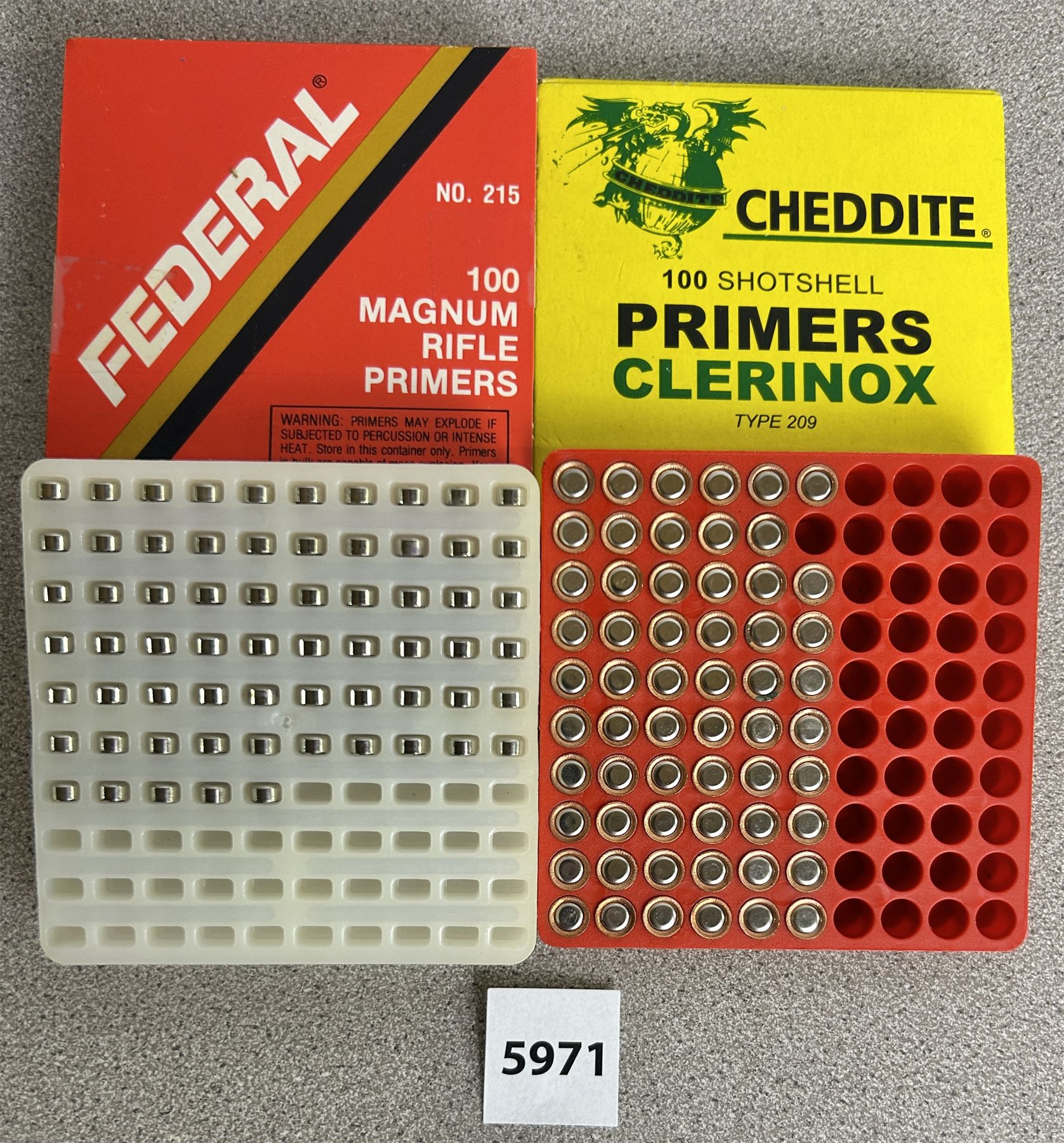 PRIMERS: 65 X FEDERAL MAGNUM RIFLE & 59 X CHEDDITE SHOT SHELL