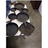 Image 4 : TOTE OF ASSORTED CAST IRON POTS AND PANS, DUTCH OVEN ETC