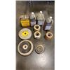 Image 1 : LOT OF GRINDING WHEELS AND STONES, SHOP FLUIDS ETC