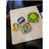 Image 1 : LOT OF TOYS - PACMAN GAME, WOODEN CLOCK TOY/ PUZZLE, SHREK GAME IN CASE, DALMATIONS 1996 MCDONALDS T