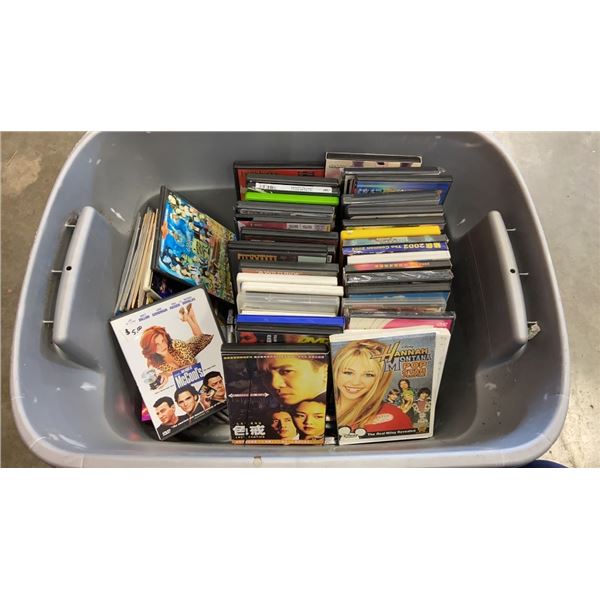 TOTE OF ASSORTED DVDS AND CDS