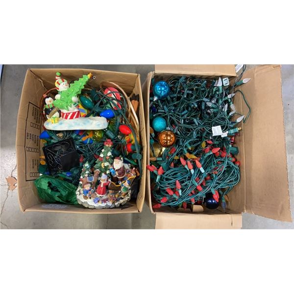 2 BOXES OF CHRISTMAS LIGHTS AND ORNAMENTS