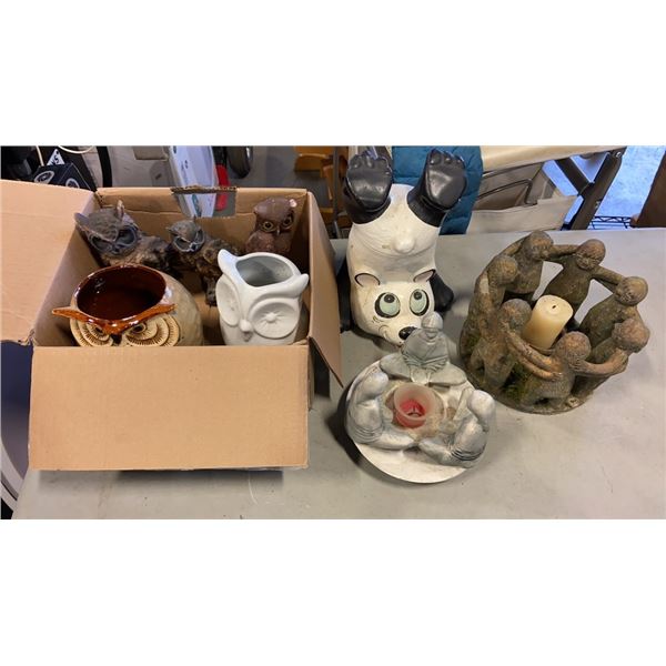 LOT OF OWL STATUES, FRIENDSHIP CIRCLE, PANDA COOKIE JAR AND MORE