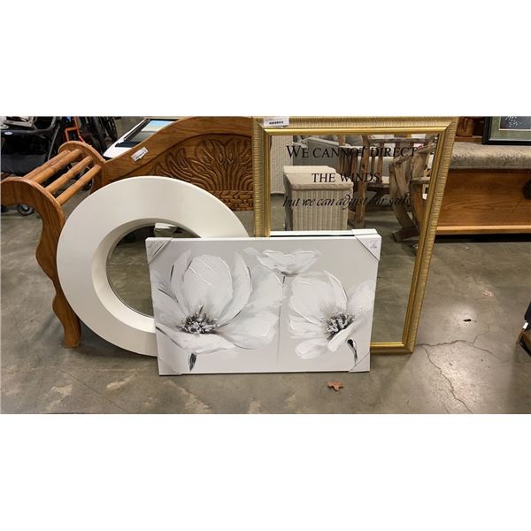 2 WALL MIRRORS AND HOME SENSE FLORAL CANVAS