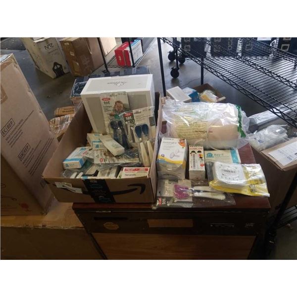 BOX OF BABY ITEMS, WIPE WARMER, ETC