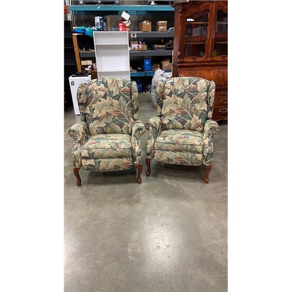 PAIR OF QUEEN ANNE WINGBACK PUSH BACK RECLINERS