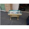 Image 1 : VINTAGE SHADOW BOX HALL TABLE, WITH SHELL DECOR, GLASS NEEDS TO BE REPLACED