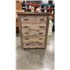 Image 1 : WOODWORKS "HARTLEY BAY" 5 DRAWER HIGHBOY DRESSER  - CANADIAN BUILT, WEATHERED GREY STAIN, EXCELLENT 