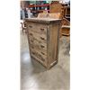 Image 2 : WOODWORKS "HARTLEY BAY" 5 DRAWER HIGHBOY DRESSER  - CANADIAN BUILT, WEATHERED GREY STAIN, EXCELLENT 