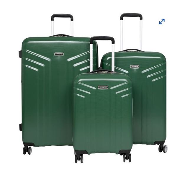 AS NEW SAMSONITE 3PC OLIVE GREEN LUGGAGE SET - RETAIL $899