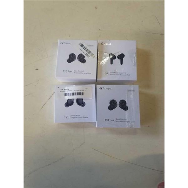 4 TRANYA EARBUDS - T20 GAME MODE, 2 T10 PRO BASS BOOSTED, AND T30 GAME MODE