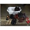 Image 1 : BASKET OF LADIES AND MENS LEATHER DRESS SHOES, MENS JONES NEW YORK SUIT, AND 3 PAIRS DESIGNER EYE GL