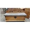 Image 1 : SOLID PINE REPRODUCTION HAND CARVED STORAGE BENCH