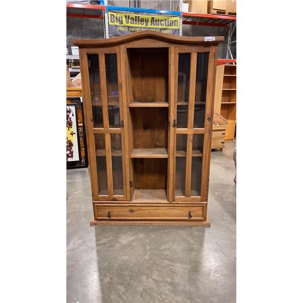 RUSTIC PINE GLASS DOOR CABINET, GOOD CONDITION