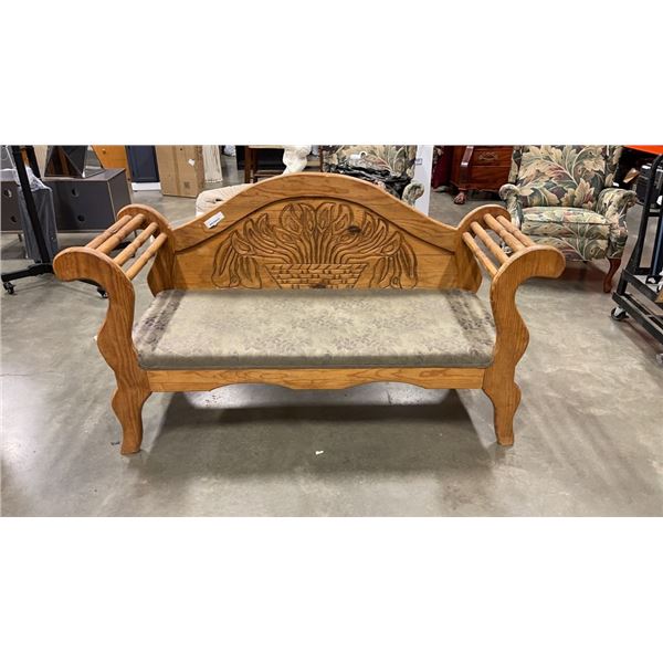 REPRODUCTION HAND CARVED PINE BENCH