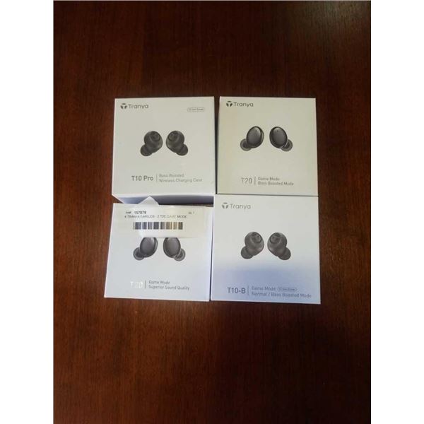 4 TRANYA EARBUDS - 2 T20 GAME MODE, T10-B GAME MODE, AND T10 PRO BASS BOOSTER