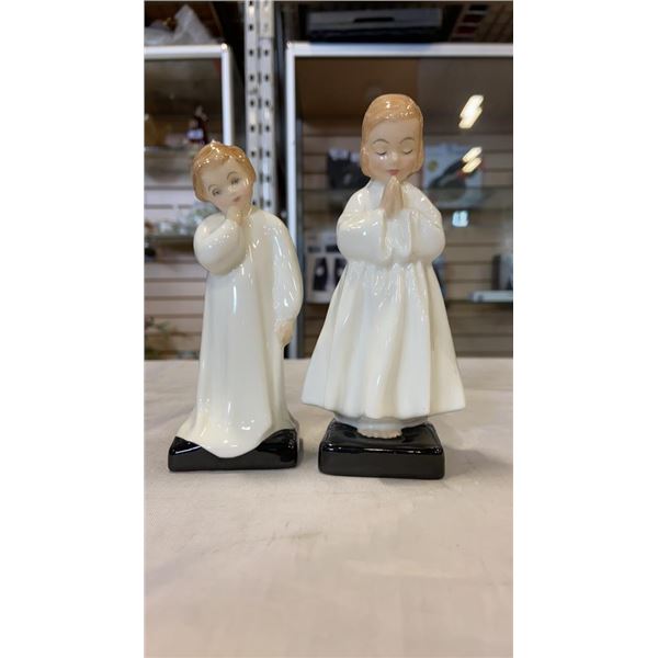 2 ROYAL DOULTON FIGURINES 'BEDTIME' AND 'DARLING' 6 INCH TALL FIGURES EACH, NO CHIPS OR CRACKS