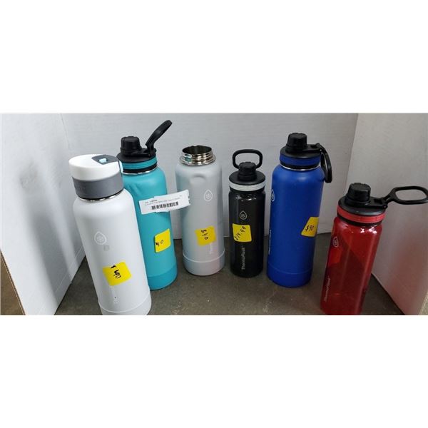 4 AS NEW THERMOFLASK TRAVEL DRINK CONTAINERS RETAIL $190 PLUS TWO EXTRA NO LIDS AND DENTED