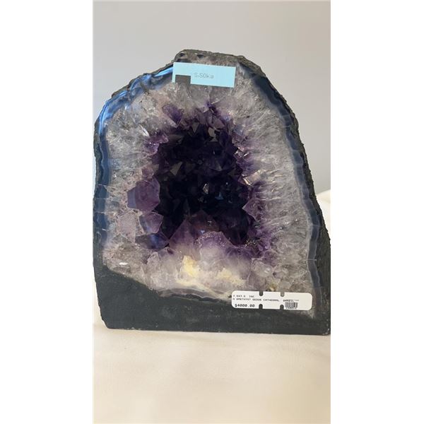 7.5 X 7.5  INCH AMETHYST GEODE CATHEDRAL FROM BRAZIL, HIGH GRADE COLOUR - RETAIL $4000
