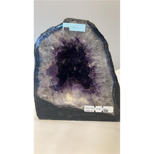 7.5 X 7.5  INCH AMETHYST GEODE CATHEDRAL FROM BRAZIL, HIGH GRADE COLOUR - RETAIL $4000