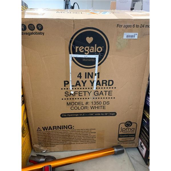 Regalo 4 in 1  Play Yard Safety Gate White Fits 51.5"to 194" Wide x 28"High